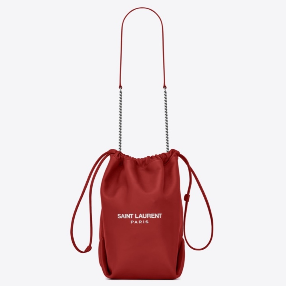 YSL SAINT LAURENT SMALL RED TEDDY BUCKET BAG